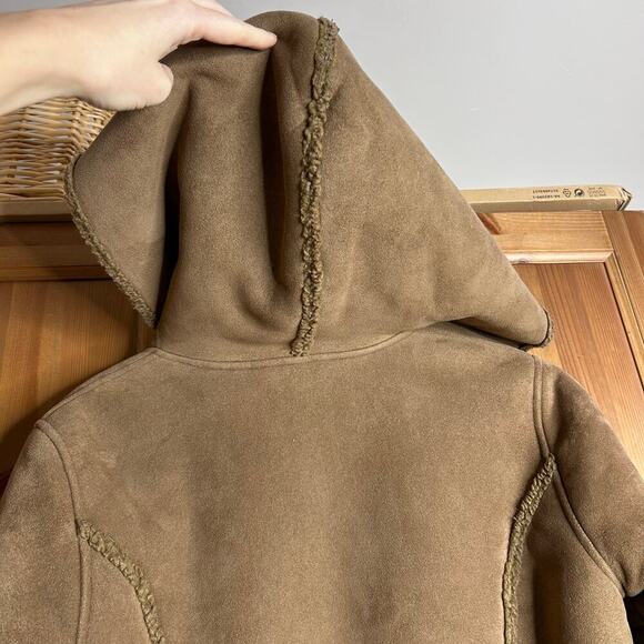 Vintage L.L. Bean Sherpa Lined Suede Toggle Coat Women’s Small Hooded Brown Barn - Picture 4 of 10